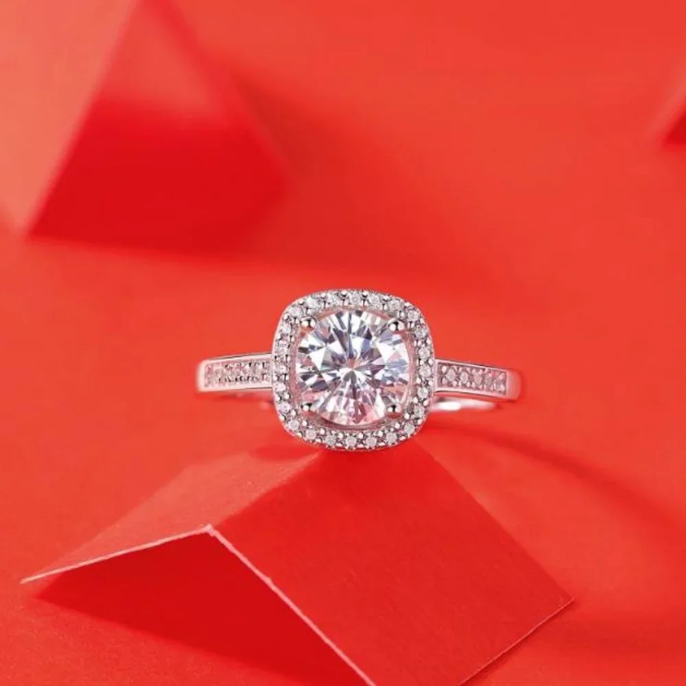 Certified 1ct. t.w. Diamond Moissanite Halo Engagement Ring NEW C - Picture 2 of 5